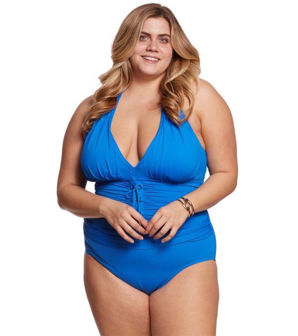 BLEU Rod Beattie Plus Size Cruise Control Halter One Piece Swimsuit Supply